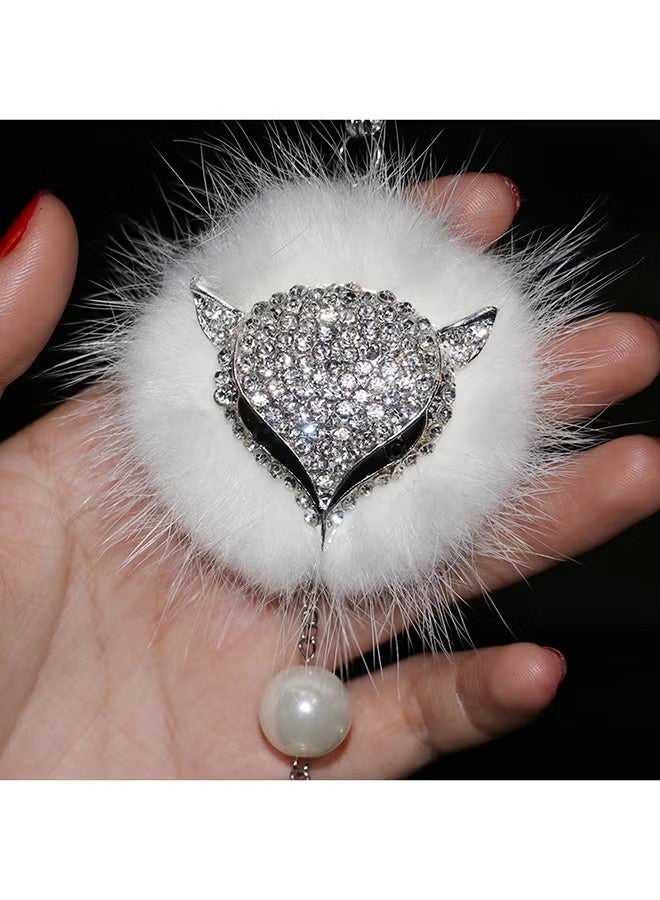 ديكورات السيارات، مرايا الرؤية الخلفية الداخلية، قلادة مرآة الرؤية الخلفية، قلادة ساحرة على شكل ثعلب أبيض مرصعة بالألماس، إكسسوارات سيارات، قلادة مبتكرة، تعليقة للسيارة - Image 2